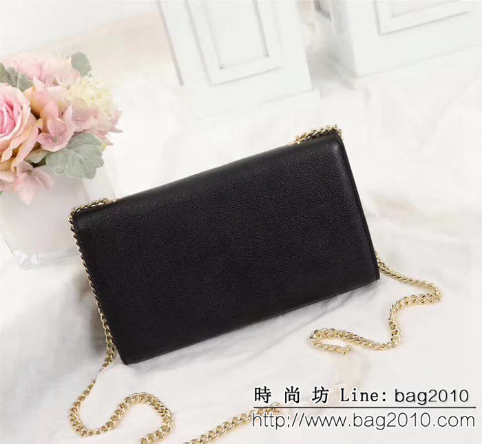 YSL聖羅蘭 原版魚子醬牛皮 翻蓋式 金色鏈條包 26702-1 YAS1200